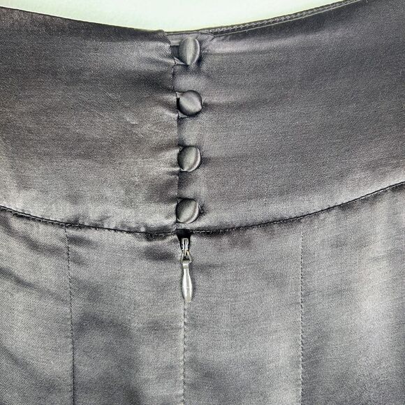 Theory "Gypsy" Satin Pleated Knee Length Skirt Back Buttons Brown Black sz 0 - Picture 4 of 12